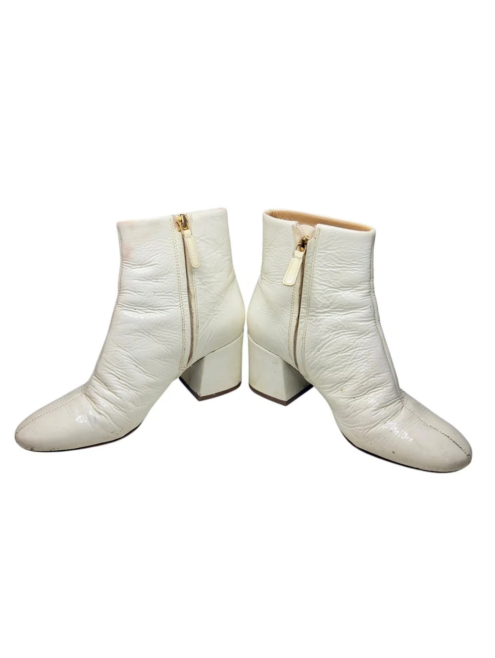 Tory Burch White Patent Leather Ankle Boots Women 5.5 M Block Heel Zip Brazil